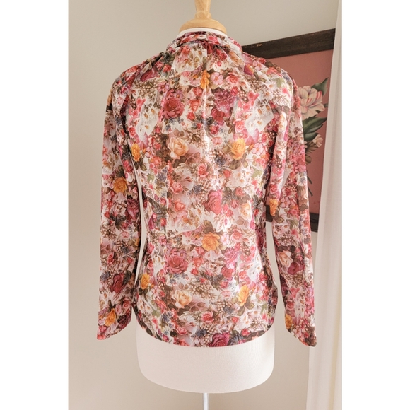 70s Floral Long Sleeve Tie Neck or Waist 1970s Feminine Bohemian Vintage Blouse - Picture 11 of 16